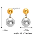 Close-up of dual-tone hollow ball earrings in gold and silver finish with dimensions - Gold Small Ball + Silver Large Ball