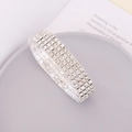 Detail of four-row full crystal rhinestone elastic bracelet in silver plating finish - 4 Compartments Style