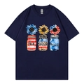 Dark navy cotton T-shirt featuring God Blessed America sunflower and flag print - XS / Navy Blue