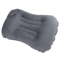 Gray inflatable travel neck pillow with soft flocking and built-in manual air pump - Crystal Velvet / Square Pillow / Dark Gray