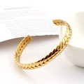 Polished gold stainless steel wheat ear pattern open cuff bracelet for women and men - Gold