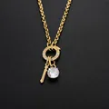 Collier en acier inoxydable plaqué or 14 carats avec pendentifs en zircone cubique - Lettre I