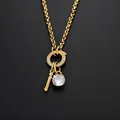 14K gold plated stainless steel necklace with sparkling cubic zirconia pendant charms - Letter I