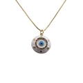Vergulde ketting met Evil Eye hanger van emaille en kleurrijke kristallen op witte achtergrond - Wit