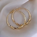 Polished gold spiral twisted hoop earrings on elegant silk background - Gold Hoop (EH0481) / Gold / 5cm