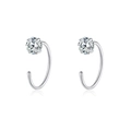 Minimalist S999 sterling silver hoop earrings with a sparkling round-cut clear gemstone - Four-prong Zirconia