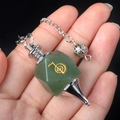 Green crystal Cho Ku Rei power symbol reiki pendulum with silver chain for meditation - Green Aventurine