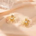 Golden hollow flower earrings with layered petals and a bright center zircon stone - Five-petal Flower