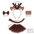 Panoplie déguisement renne 5 pièces pour fille avec jupe en tulle et serre-tête - Ensemble de fleurs de renne en fer + Autocollant de visage + Jupe café