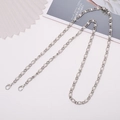Close-up of silver metal chain strap with white pearls and secure lobster clasps - 6mm Pearl Chain Long Silver / 120cm