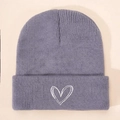 Lavender purple cuffed beanie with white embroidered heart pattern for winter - Gray