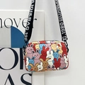 Mini Umhängetasche mit bunten Cartoon-Hasenmustern und breitem Buchstabengurt - Lila