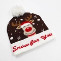 Brown Christmas knit hat with reindeer pattern, Snow for You text and pom pom - Hat Style 67 (Brown White Reindeer)