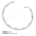 Brazalete abierto de acero inoxidable con diseño de bambú plateado para mujer, 13,2g - Pulsera de Plata Ajustable SZ58
