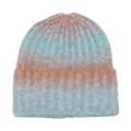 Detail of colorful tie-dye knit beanie showing soft mohair texture and ribbed pattern - M (56-58cm) / Sky Blue Sunset Orange Light Purple Gradient