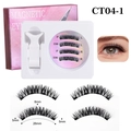 Quantum magnetic 3D false eyelashes set CT04-1 with white applicator tool and pink box - CT04-1 with White V-Type Tweezer