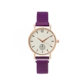 Detail of rose gold quartz watch with white dial and purple mesh metal strap - Purple