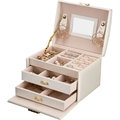 Three-layer cream white jewelry box with gold lock and purple interior storage drawers - White (Rain-silk Pattern)