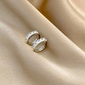 Elegant silver hoop earrings with white zircon inlay on golden silk background - Copper/Zircon/925 Sterling Silver Earring Post / Hoop 11 (Zircon T-Design) / Silver