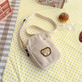 Beige corduroy bear crossbody mini bag for kids with adjustable strap and cute embroidery - Bag Only (No Charm) / Khaki