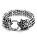 Close-up of vintage silver Viking wolf head bracelet with detailed Franco Link chain texture - 21cm / Silver Fox Mask