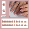 Franse amandel kunstnagels met roze parelgolflijnen en een glanzende natuurlijke finish - Franse Lijn Stijl (W1648)