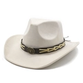 Classic suede Western cowboy hat in beige with bull head emblem on decorative band - M (56-59cm) / Beige Faux Suede