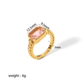 Detail showing 18K gold stainless steel twisted ring with large pink zircon and measurements - Size 6 / Gold/Pink (TR4156-P-6)