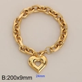 Goldenes Titanstahl-Armband mit großem hohlem Herzanhänger und OT-Verschluss, 200x9mm - Goldenes Herzanhänger-Armband (KB184610-Z)