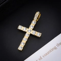 Golden hip-hop cross pendant with clear rhinestones on a premium black leather background - Gold Pendant Only / Gold