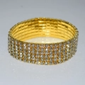 Elegant gold five-row stretch bracelet with sparkling crystals for bridal wear - 6 Row Gold Clear Rhinestone Bracelet
