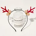 Detail of Christmas headband with red reindeer antlers, plush balls and golden bells - Christmas Antler Headband - Pom Bell Red