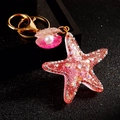 Pink starfish and seashell pearl keychain with sparkling rhinestones for handbags - Single OPP Bag Packaging / Pink Jelly Small Starfish