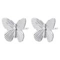 Macro view of silver butterfly stud earrings with detailed polished metallic texture - Without Loop / Silver