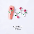 Abalorios para uñas rosa roja 9x15mm con hojas verdes y tallos plateados para manicura - Flor Roja (Base de Plata)(8372)