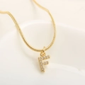 18K gold-plated letter F pendant necklace with micro-pave zircons and snake chain - Letter F(XN-05-F) / Gold