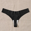 Black seamless sports thong for women with high elasticity and breathable cotton lining - S / Black