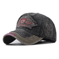 Detail of vintage washed grey baseball cap with New York embroidery and distressed brim - Five-pointed Star Black
