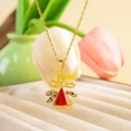 Golden bell pendant necklace with red enamel and multicolor zircon stones - Red Gold Christmas Hat / Gold