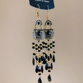 Foto macro de pendientes bohemios vintage con hojas doradas y borlas de cuentas negras - 25# Gancho de Oreja Color Dorado Negro