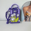 Detailed knit texture and tulip flower pattern on purple crossbody phone bag - Purple Tulip Mobile Phone Bag