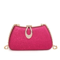 Pink glitter evening clutch bag with gold rhinestone teardrop buckle and chain strap - Rose Red