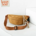 Cute ginger yellow nylon chest bag for kids with adjustable brown canvas shoulder strap - Brown