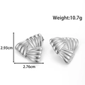 Pendientes geométricos plateados de acero inoxidable pulido con detalles de medida - Triángulo Plisado / Plateado