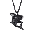 Hip-hop style shark pendant necklace in black finish with matching twisted chain - Black (KP93798-KHX)