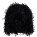Close-up of black knitted beanie featuring long fringe and shaggy texture details - 4# Black