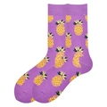 Purple crew socks featuring vibrant yellow pineapple patterns in a soft cotton blend - 38-46 / Purple Base Pineapple Pattern (1066C)