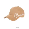 Casquette de baseball kaki vieillie avec broderie Cloud blanche et bord effiloché - Kaki / Réglable