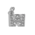 Polished silver letter W pendant with sparkling zircon crystals for DIY jewelry making - Letter W / Silver