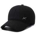 Classic black wool baseball cap for men with stylish silver metal emblem for autumn - Adjustable / Black